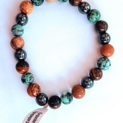 BRACELET  OEIL DE TIGRE JASPE TURQUOISE D'AFRIQUE